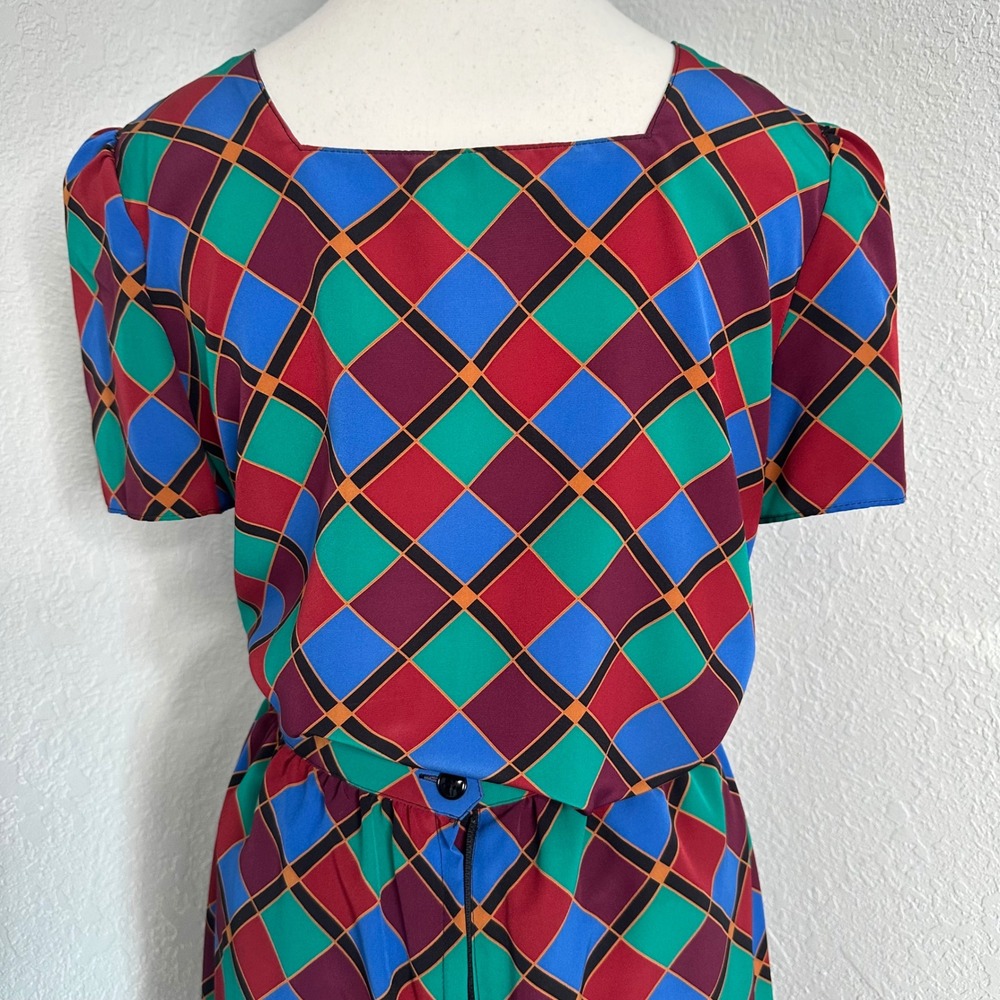 Vintage 1980s Sasson Two Piece Set Women's 8 – Argyle Geometric top and midi